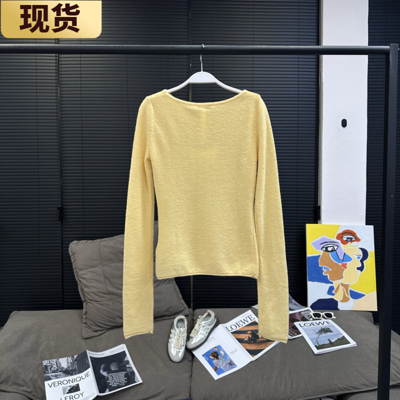 现货/MS维尼蜂蜜罐卷边圆领羊毛长袖T恤打底内搭女秋冬针织衫