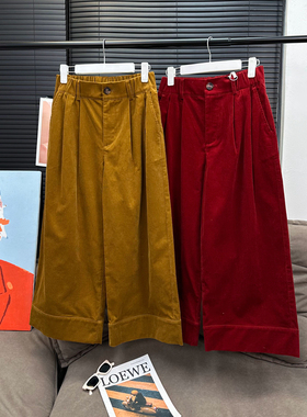 章章12/28 细坑条灯芯绒松紧9分阔腿裤