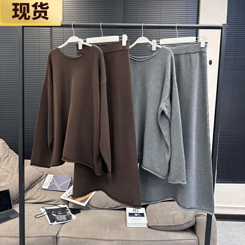 【现货】4P日常慵懒 row风卷边针织套装 灰色毛衣通勤休闲,女装/女士精品,时尚套装,淘宝优惠券,粉丝福利购,淘宝优惠卷