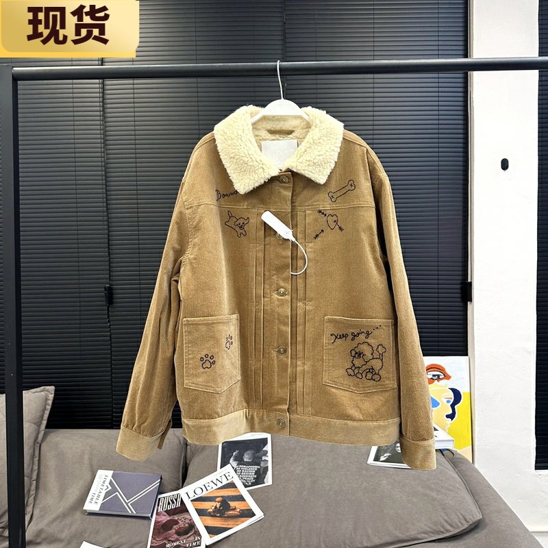 【现货】章章/微糖曲奇 可爱多刺绣灯芯绒羊羔毛外套,女装/女士精品,短外套,淘宝优惠券,粉丝福利购,淘宝优惠卷