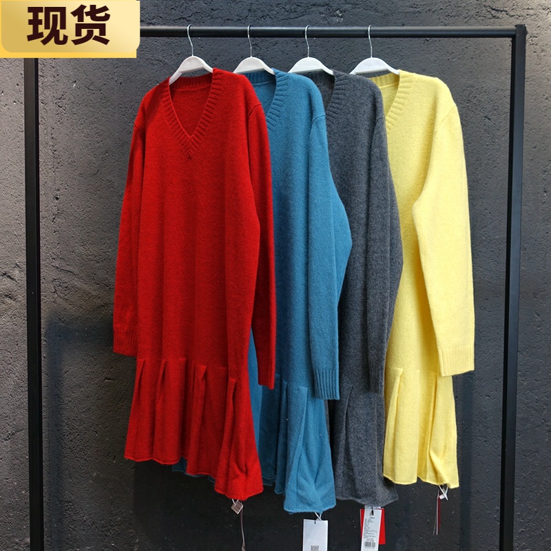 【现货】MONA黑色红色多色可选过膝羊毛裙连衣裙秋冬中长款赫本风