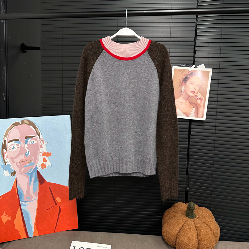 章章10/31羊绒羊毛拼色金银线纸片人针织上衣