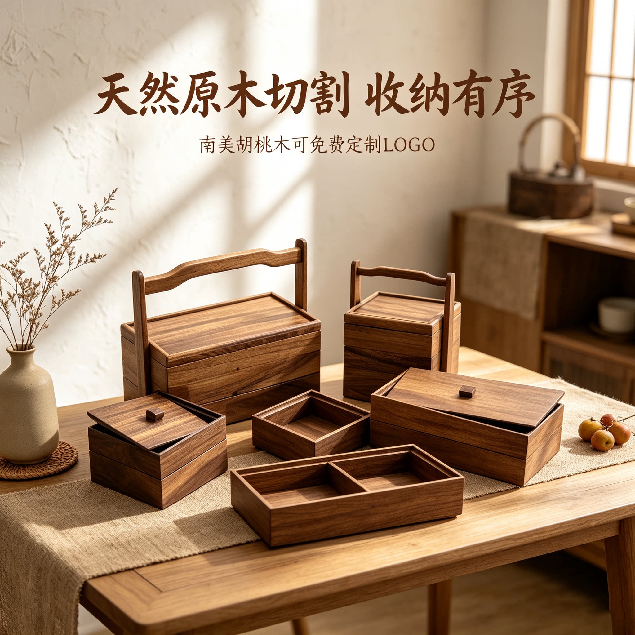 胡桃木带盖果盘客厅茶几家用轻奢茶点心糖果水果干果盘零食坚果盒
