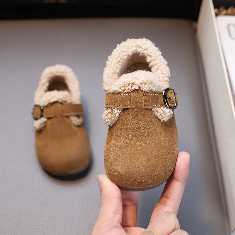 女童宝宝真皮勃肯鞋冬季加绒