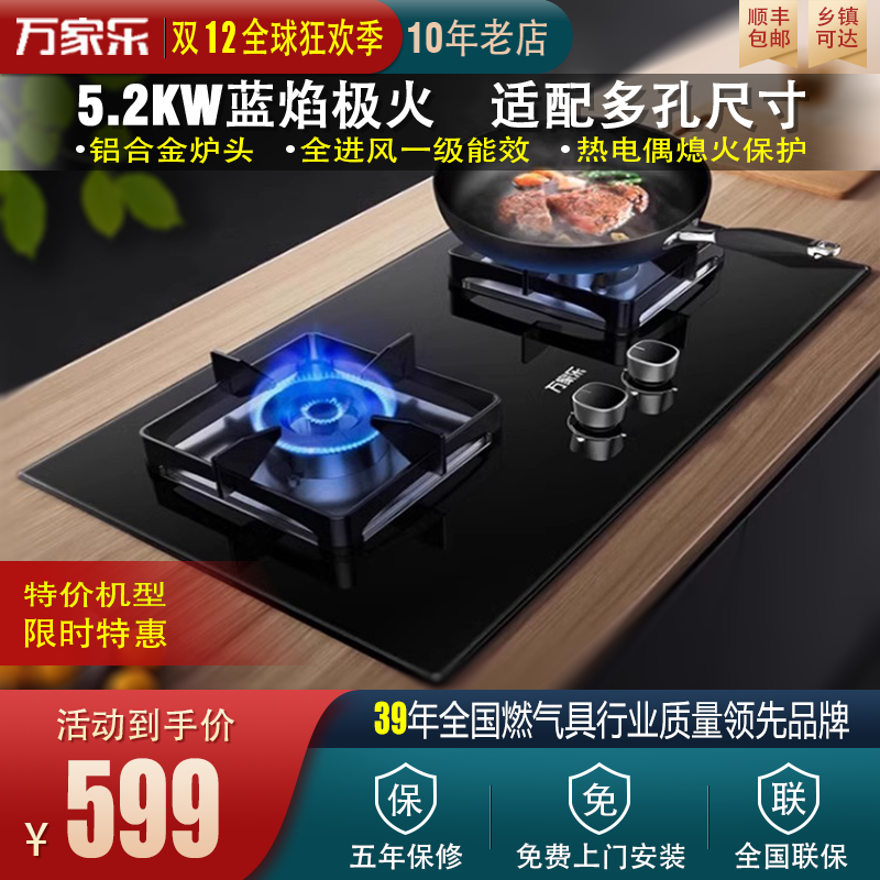 Macro/万家乐 AY8/AY8G双灶猛火大面板台嵌两用液化天然气燃气灶