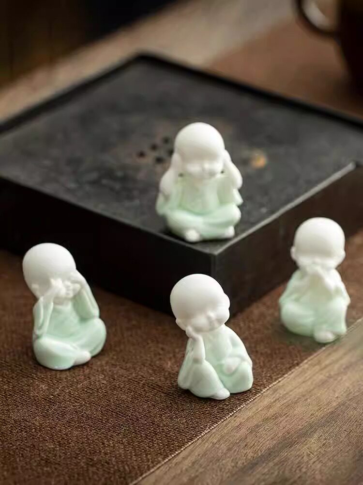 创意可爱迷你四不小和尚人物摆件青瓷小沙弥园艺造景装饰品小摆设
