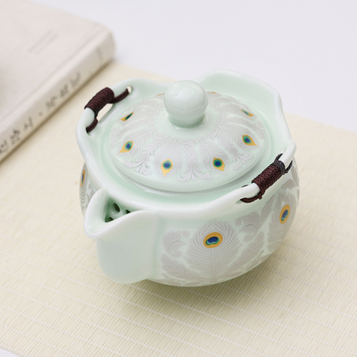 天青汝窑手抓壶珐琅彩缠枝莲旅行茶具套装快客杯户外露营泡茶神器