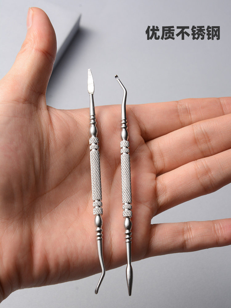 스테인레스 스틸 네일 피커 더블 헤드 네일 그루브 특수 스푼 내향성 네일 도구 이물질 염증 청소 발톱 및 페디큐어 인공물 버클