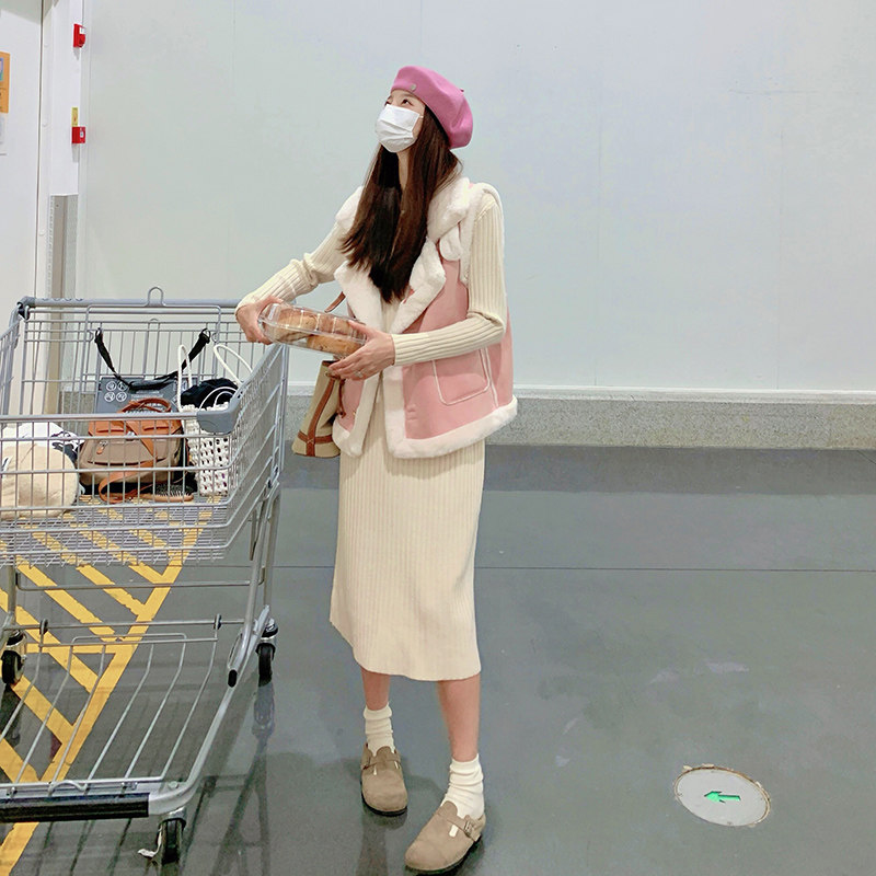 动销款25冬皮毛一体马甲2D116-7257-P115K168品质针织裙P105K158,女装马甲,2D116