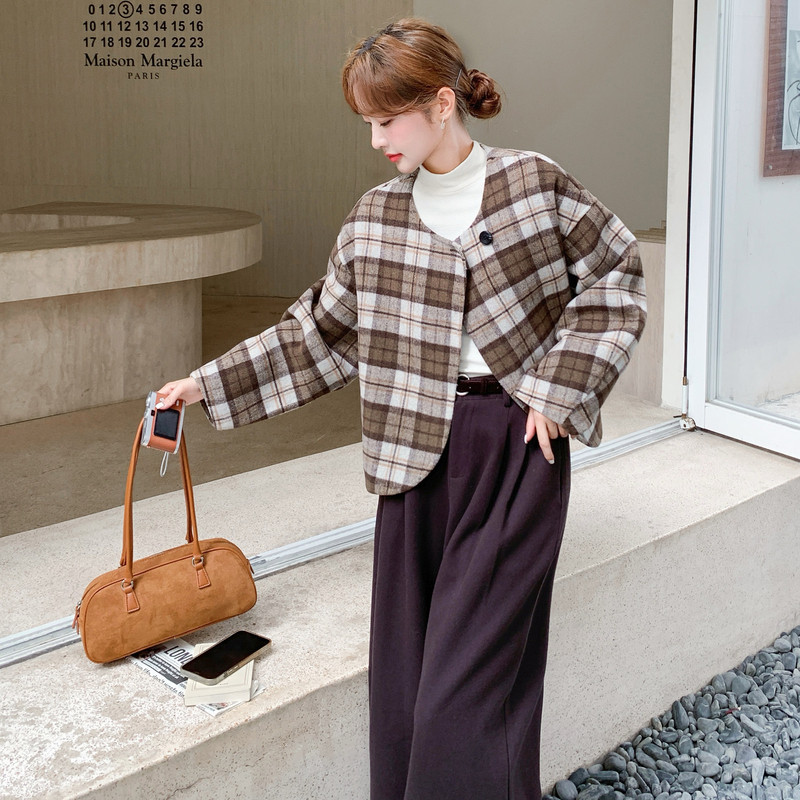新款有货 25冬格纹双面羊毛大衣2D116-1316-P235K358图片