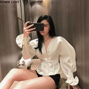 泡泡袖 现货白色衬衫 衬衣明星同款 女装 上衣外套防晒服女 女2025新款