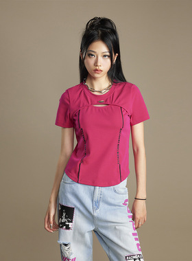 拓谷潮牌多巴胺镂空短袖t恤夏天24新款修身显瘦小个子上衣X40918