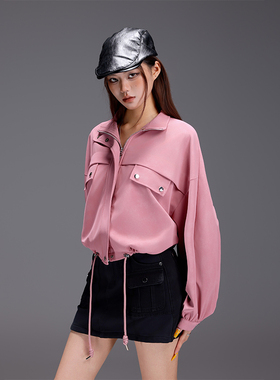 拓谷25秋季新款美式复古辣妹风简约拼色长袖外套女显瘦百搭休闲女
