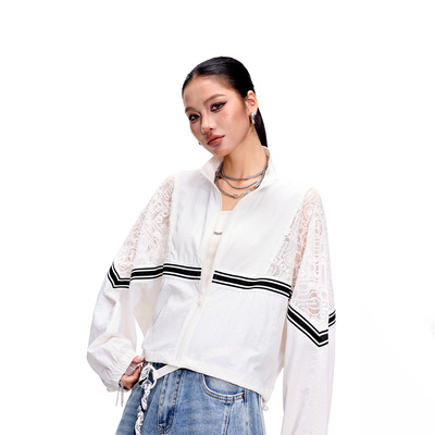 拓谷欧美蕾丝透视蝙蝠袖短外套