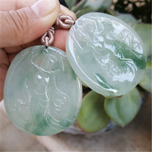 缅甸纯天然翡翠a货牌子挂件冰种仙女散花如意吊坠一对 男女手饰