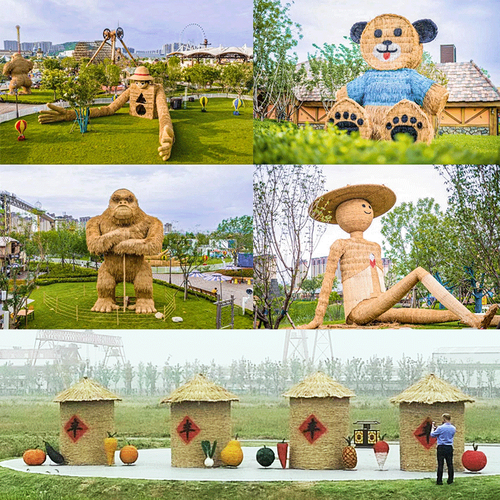 大型稻草动物草雕定制稻草工艺品农耕卡通仓草编丰收节网红粮鸟巢