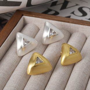 欧美时尚个性小众设计铜镀22k金拉丝三角形耳钉跨境爆款耳饰耳环