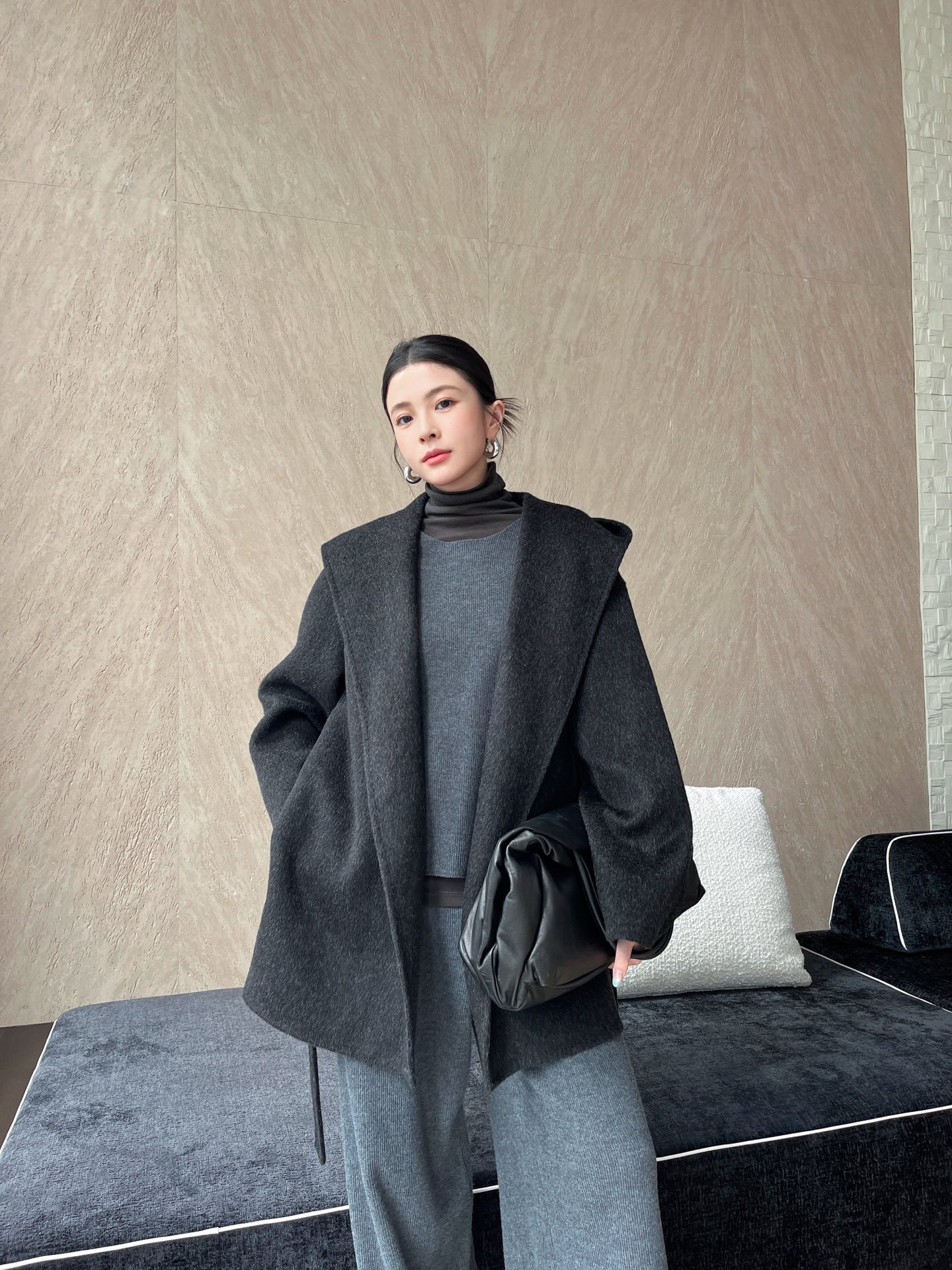 双面羊毛大衣女短款2026新款秋冬连帽宽松毛呢斗篷小个子呢子外套