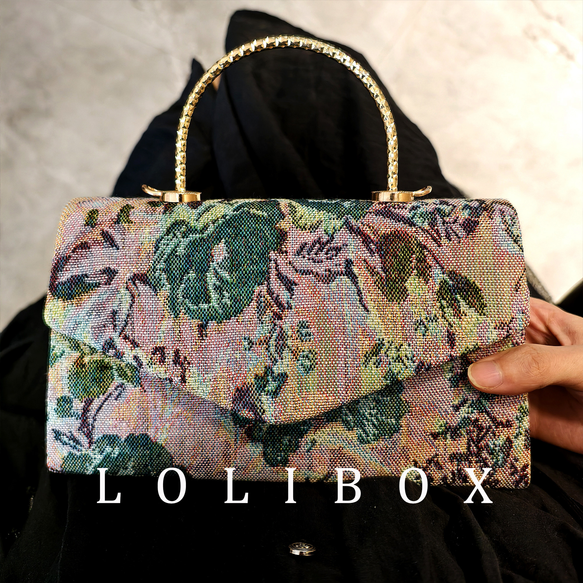 LOLIBOX新刺绣提花复古文艺名媛手提斜跨女小包旗袍礼服晚宴会包