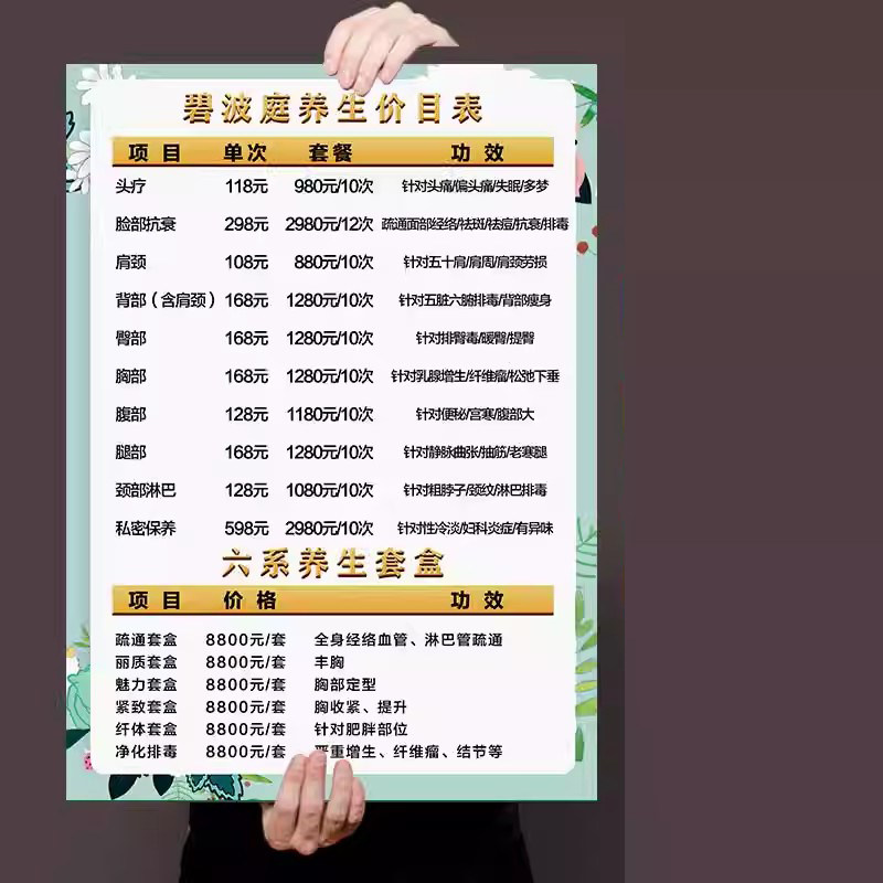 碧波庭内在负压养生仪价格表价目海报贴纸宣传画4dx护理棒宣传画