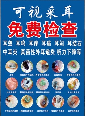 采耳图片中耳炎海报免费检查耳朵常见耳病症状挂图采耳店装饰挂画