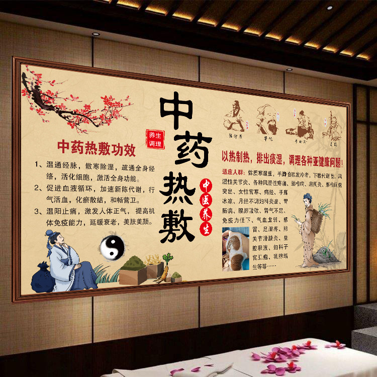 中药热敷海报热敷的好处养生馆挂图熏蒸养生之道中医养生自粘贴画