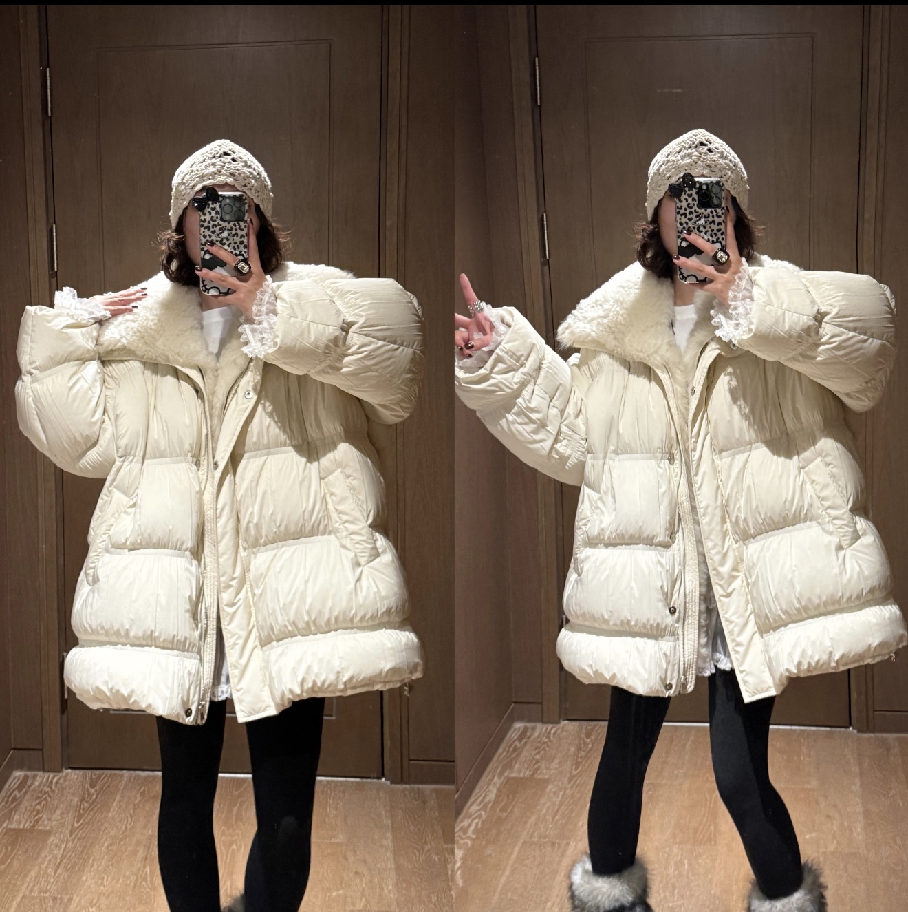 YDFSTUDIO小众【冬日恋岛】欧货高品羊毛翻领拼接设计羽绒外套