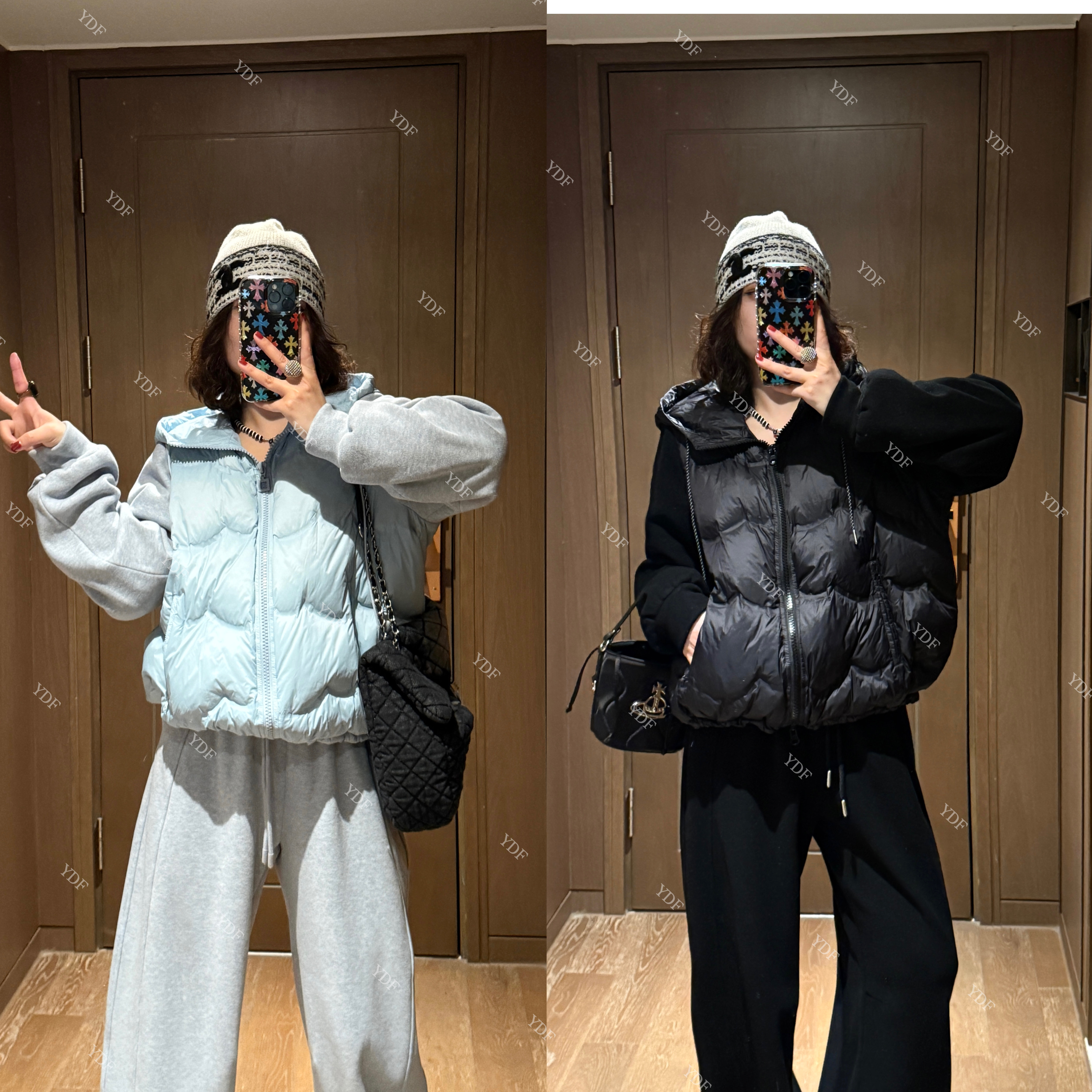 YDFSTUDIO小众【北欧寒冬】欧货新国标90白鸭绒设计外套+裤子套装