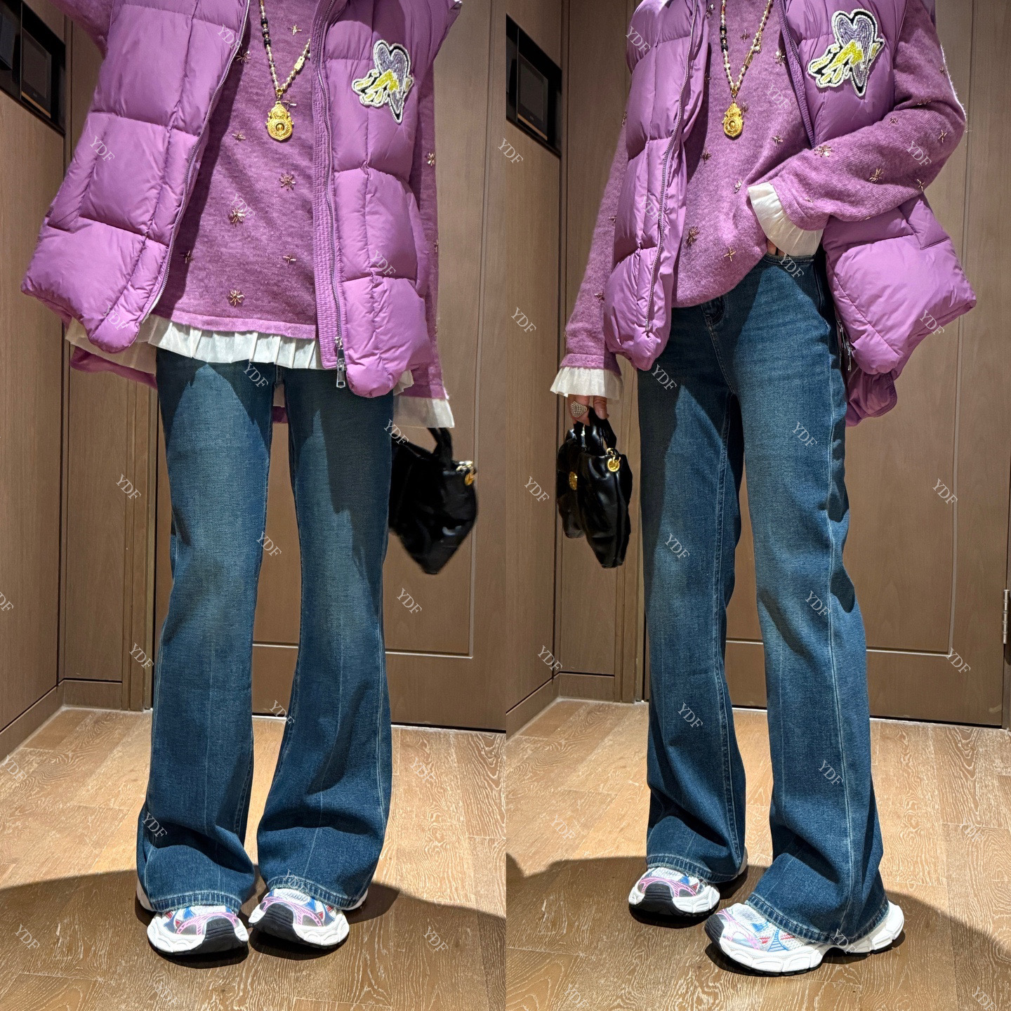 YDFSTUDIO小众【长腿腰精】欧货高品加绒设计时尚显瘦微喇牛仔裤