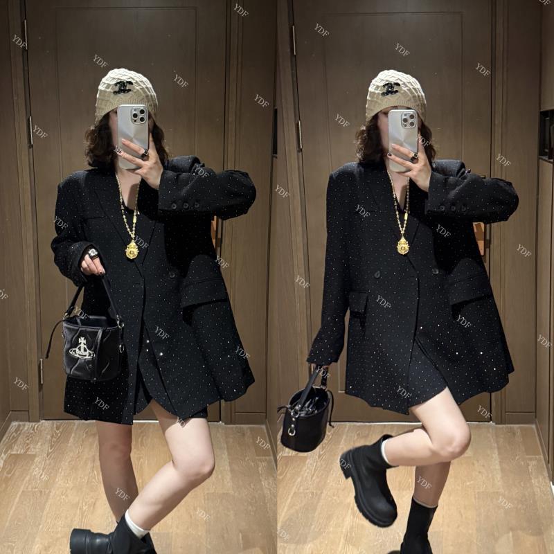 YDFSTUDIO小众【璀璨光芒】早秋重工烫钻设计西装上衣+裙裤套装