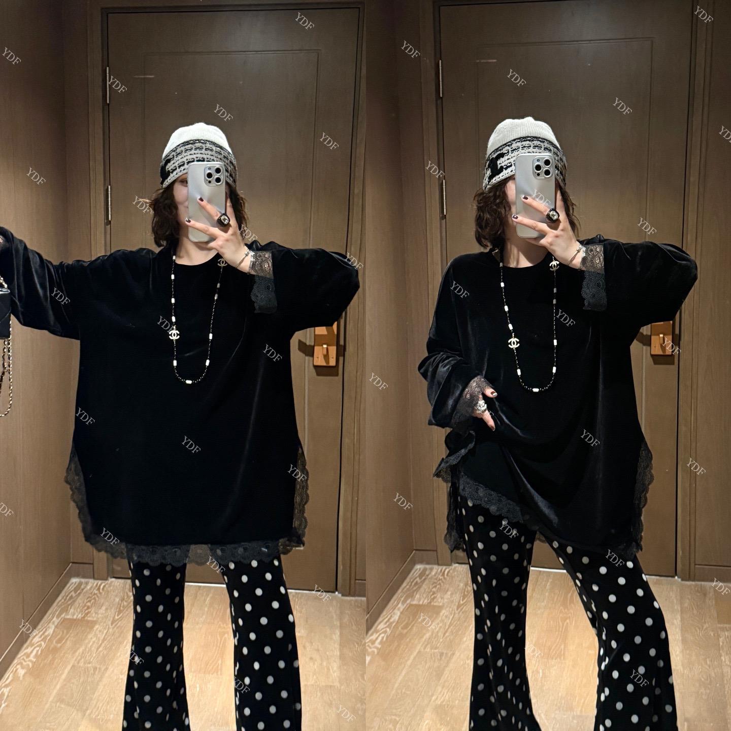 YDFSTUDIO【都市魅影】欧货高品早秋重工蕾丝拼接设计丝绒上衣