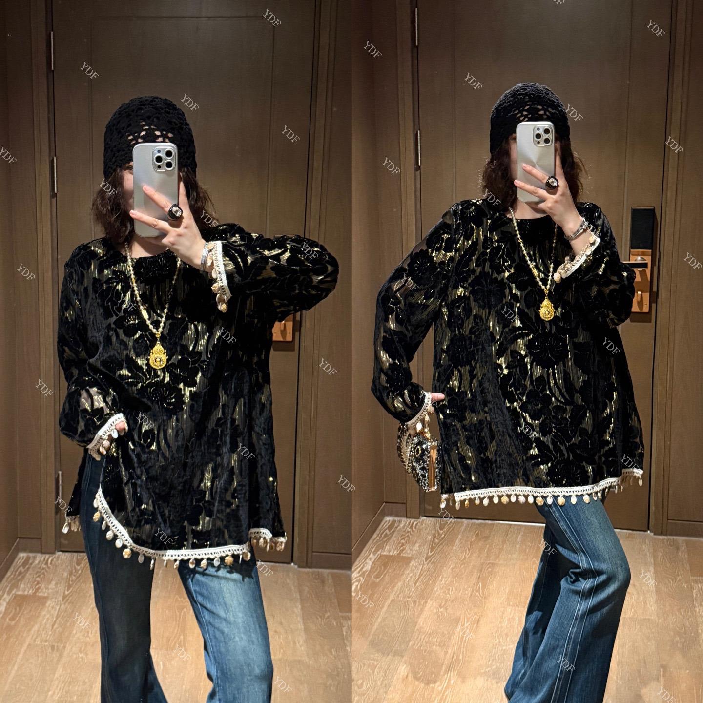 YDFSTUDIO小众【私藏美衣】欧货早秋重工丝绒烧花设计时尚上衣