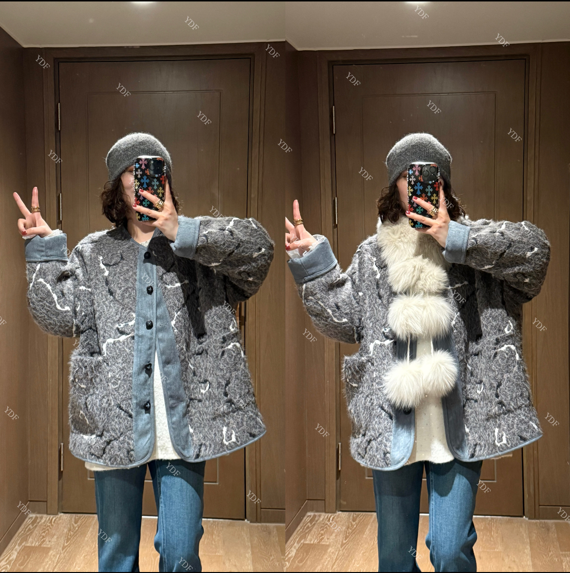 YDFSTUDIO小众【暮雪时光】欧货高品重工撞色拼接设计时尚外套