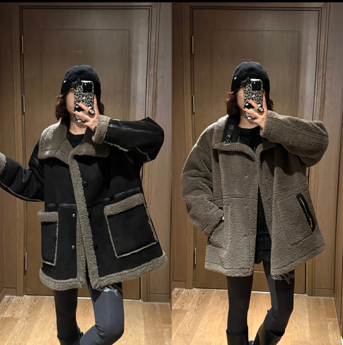 YDFSTUDIO小众【北国冬日】欧货皮毛一体拼接设计两面穿加厚外套