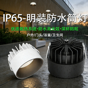 IP65防水嵌入式超薄明装筒灯户外阳台店铺门头雨棚室外过道露台灯