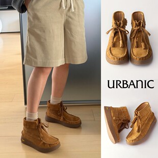 韩国正品urbanic30流苏翻毛牛皮鞋中高筒袋鼠鞋厚底莫卡辛乐福鞋
