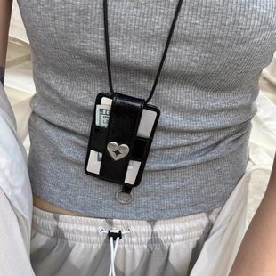 韩代正品Fennec 牛皮爱心卡包 挂脖斜挎百搭气质款可携式证件包