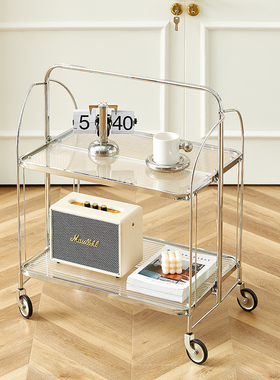 中古风玻璃小推车网红ins客厅沙发边几小茶几移动餐车折叠置物架