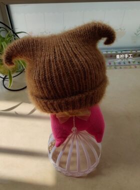 粗棒针手工编织儿童牛角帽材料包