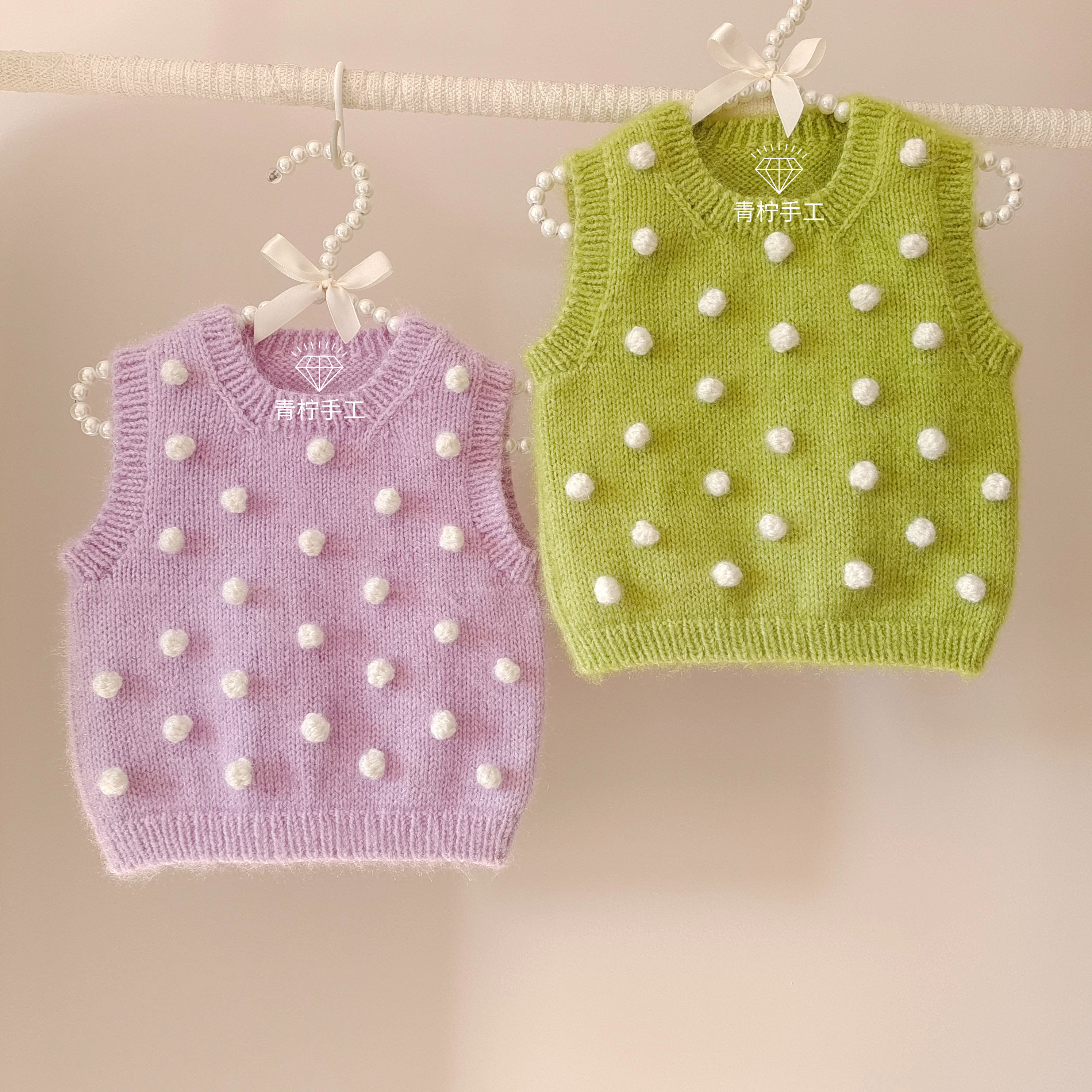 手编粗棒针马甲成人毛衣绒毛线开衫送视频教程儿童背心编织材料包