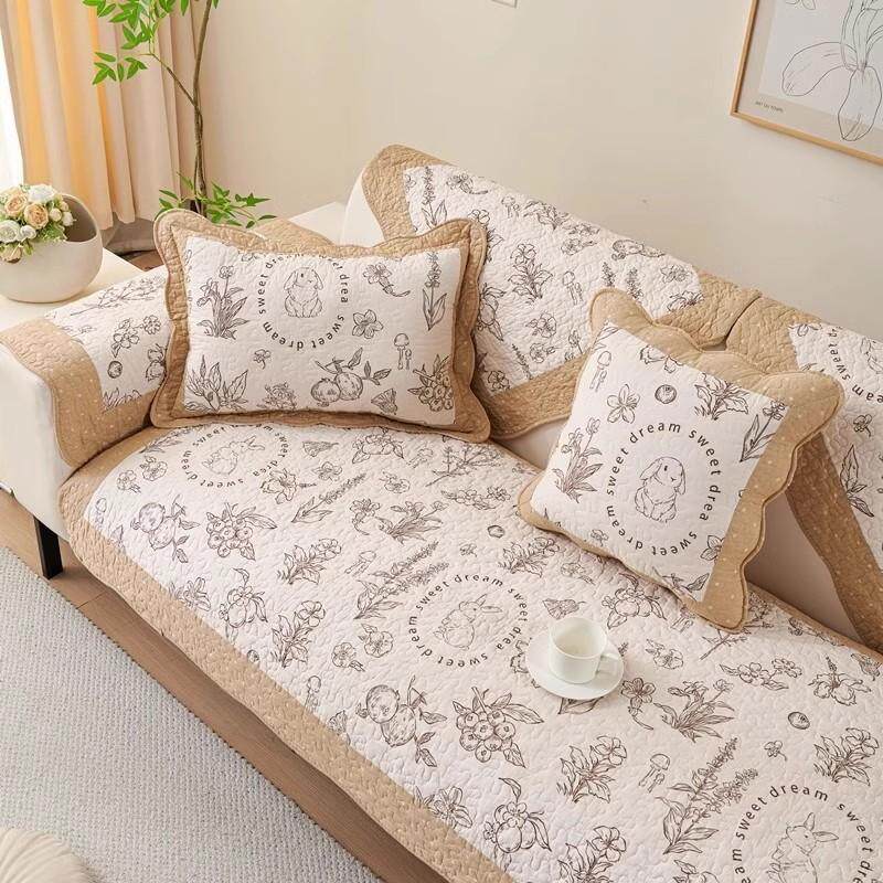 全棉沙发垫四季通用布艺防滑实木坐垫子简约现代皮沙发套罩靠背巾
