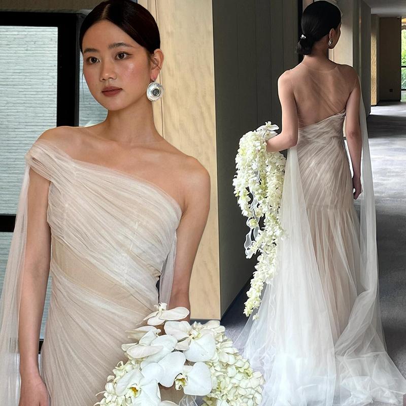 宴会晚礼服裙女2025新款高级感轻奢小众高端婚纱法式简约主持人