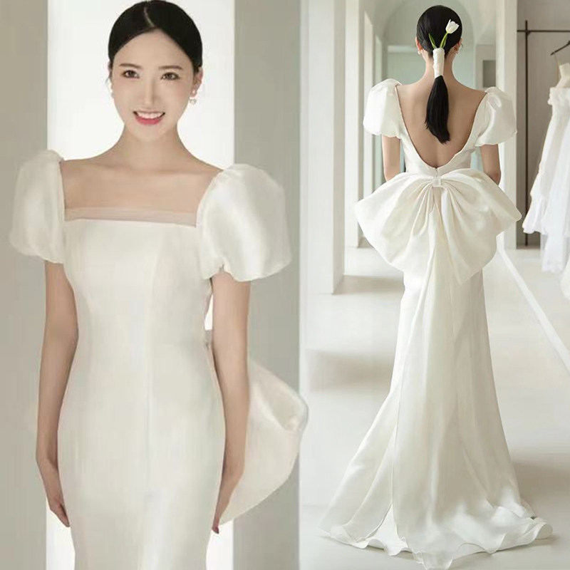 婚纱礼服2025年新款修身宫廷风新娘旅拍简约晚礼服拖尾轻奢显瘦女