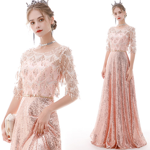 晚礼服演出服长裙大气亮片坠地