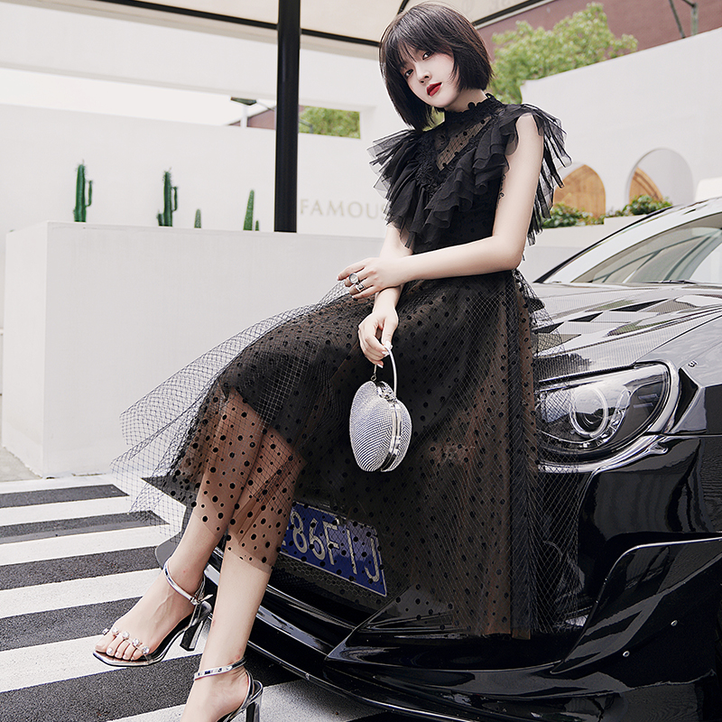 宴会黑色平时可穿仙女系晚装长裙图片