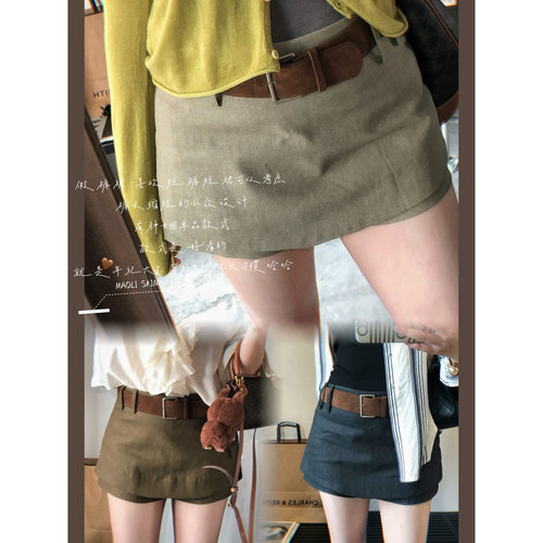 毛丽小四郎【韩女】小众外短内长设计中高腰短裤裙女复古简约风格