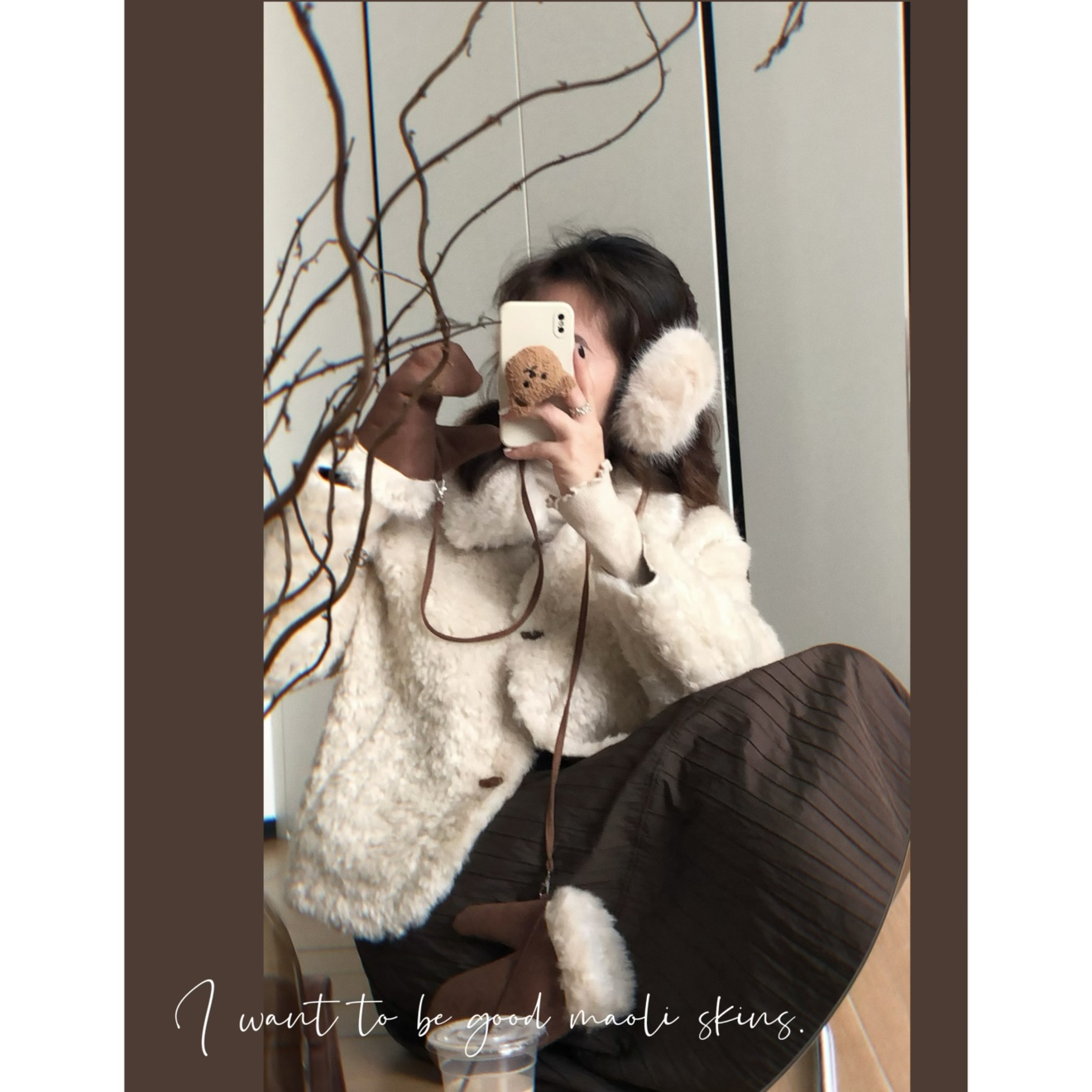 毛丽小四郎【棉花糖暖意】配麂皮手套 复古翻领短款羊羔毛外套女