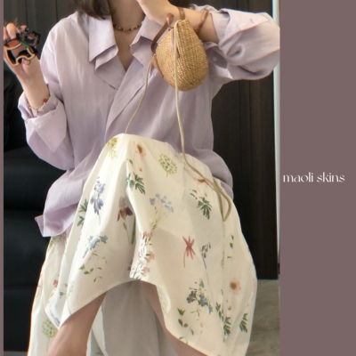 毛丽小四郎【风信子】气质款通勤随性慵懒宽松V领衬衫女 微皱肌理