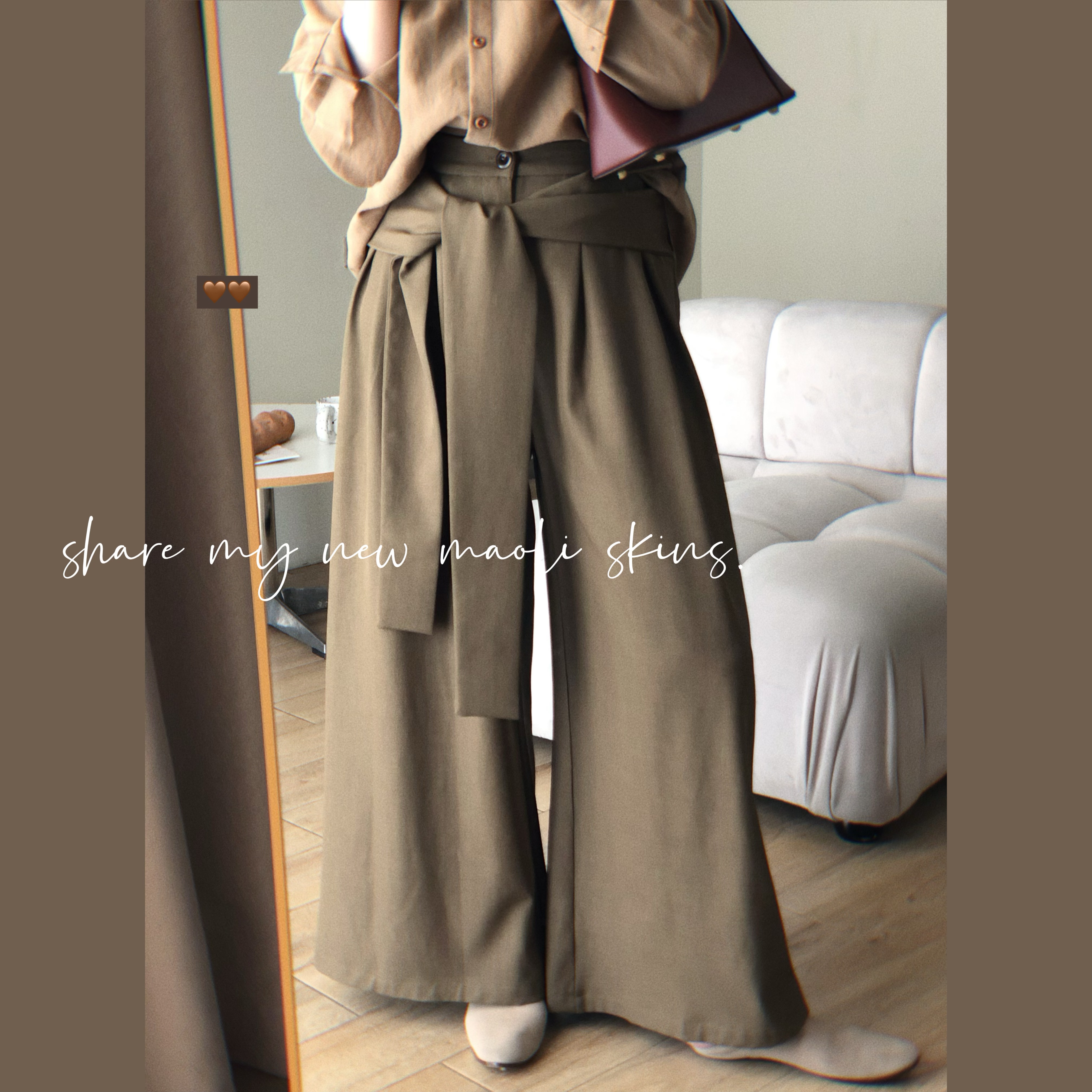 毛丽小四郎【绑带西裤】腰间修饰显瘦秋冬落叶色系阔腿休闲裤女