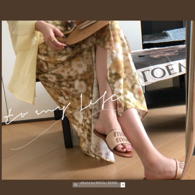 毛丽小四郎【很有韵味の印花裙】度假风侧边绑带开叉半身长裙女夏